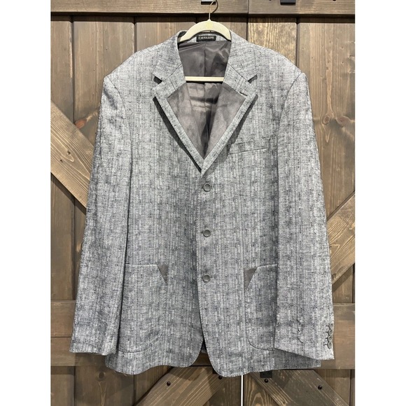 Italy Cavellini Linen Sports Coat Blazer 3 Buttons Gray Suede Accents Mens Sz 50